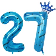 40 Inch Blue Foil Balloon Number 27,Crown 27th Birthday Party Decorative Balloons,Number Large Numbe