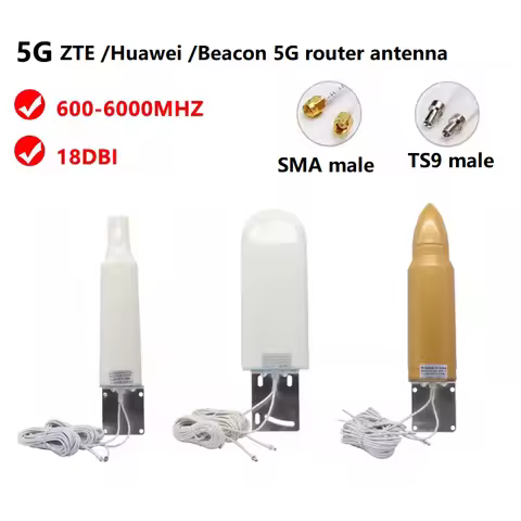 18DBi 5G Full Frequency Barrel Antenna 600-6000MHZ SMA male/ TS9 male 5M cable for ZTE Huawei Beacon