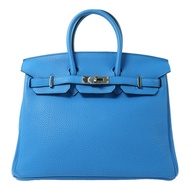 HERMES Togo皮革Birkin 25銀扣手挽袋Blue Zanziar