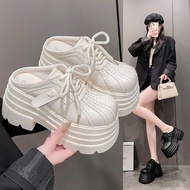 Women's sports loafers, convenient slip-on sneaker with 10-inch high sole, 2 colors BLACK and CREAM,