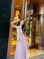 French Korea ชุดSetสูททวิตแขนกุดกระโปรงมุ้งใส่ทำงาน สีชมพู สวยลุคผู้ดี Jariya ชุด Setเสื้อสูทแขนกุด+