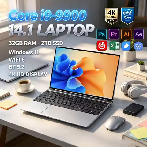 2026 14.1" Slim I9-9900 Laptop,32GB 2TB NVMe SSD,Win11 Pro,WIFI6 BT5.2 FHD Notebook for Gaming Desig