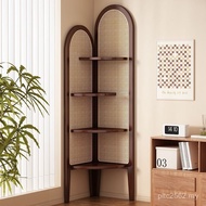 Multi-Layer Back Wall Rattan Corner Shelf Storage Retro Bookshelf Book Book Bookcase Shelf Floor Cab