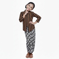 Setelan Kebaya Lurik anak cewek dan rok batik Putih