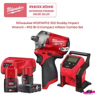 Milwaukee M12FIWF12-302 Stubby Impact Wrench + M12 BI-0 Compact Inflator Combo Set