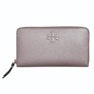 【TORY BURCH】浮雕LOGOㄇ型拉鍊長夾附鍊條證件夾-紫藕灰
