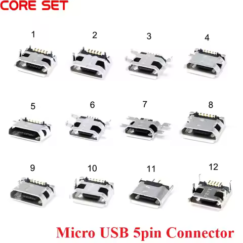 10Pcs Micro USB 5pin Connector Female Socket USB Type B Port 12 Models SMD DIP Socket Connector Plug