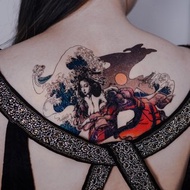 彩色日系海浪浮世繪藝妓日式人像刺青紋身貼紙日本和服女性感高貴