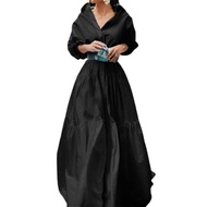 Txma Uoozee เดรสเสื้อปกอัดพลีทสำหรับผู้หญิงเดรสแฟชั่นสีขาวดำ2024ชุดเดรสลำลองยาวคลุมพื้นทรงหลวมฤดูใบไ