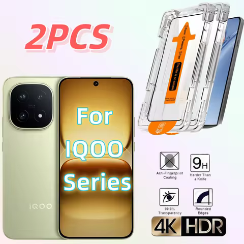 2-pack HD Tempered Glass Screen Protector for Vivo IQOO 5/8/9/10/11/11S/12/13/15, Dust-Free & Bubble