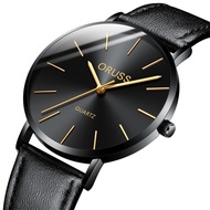 ORUSS Original Unisex Black Leather Strap Simple Watch Men Analog Luxury Waterproof Fashion Korean Q