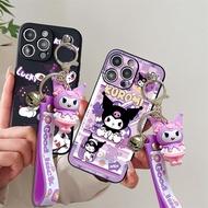 3D Kuromi Toy Pendant Wrist Strap Phone Case For Vivo V20 SE V29 V29E V21 V11 V11i V19 V15 V17 X21S S7 Y73 V21E V23 V2E V25 V27 Pro V27E V7 Plus Casing Soft Cover