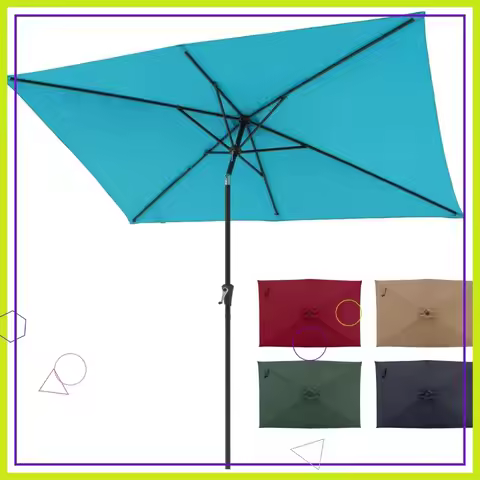 6.6 x 9.8ft Rectangular Patio Umbrella with Push Button Tilt and Crank, Outdoor Market Umbrella for 