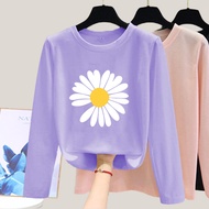 Dropshipping Women T Shirt Murah Plus Size Loose Blouse Long Sleeve Shirt Daisy Print Muslimah Blause Baju Budak Perempuan Baju Lengan Panjang M-2XL