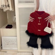 Lemony Girls' New Year's Dress Winter Dress One-Year-Old Dress Skirt New Chinese Style Red Vest Chil