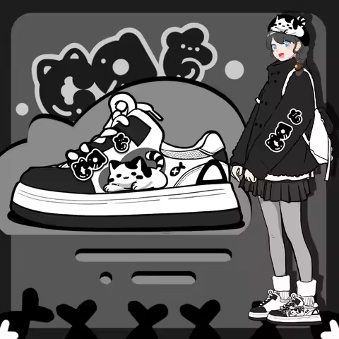 Amy and Michael Cute Girls Students Chunky Casual Shoes Adorable Women Low Top Anime Sneakers Female