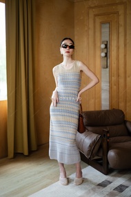 พร้อมส่ง เดรสไหมพรมแขนกุดถักฉลุลายคลื่น งานป้ายvshopbrand