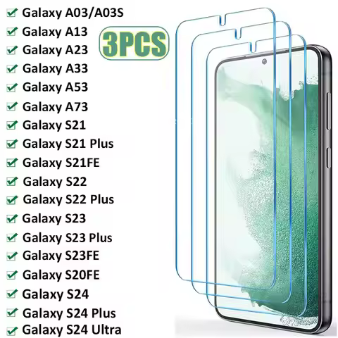 3Pcs Tempered Glass For Samsung Galaxy S21 S22 Plus S23 S24 S20FE Screen Protector For Samsung A03S 