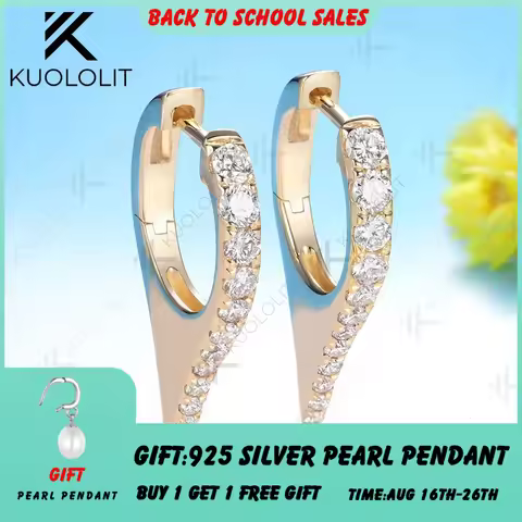 Kuololit 0.53CTW Moissanite Hoop Earrings for Women 14K 10K Solid Gold Yellow Gold Clip Earring for 