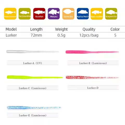 TSURINOYA 12pcs/set 72mm 0.5g Ajing Soft Fishing Lure LURKER Rockfish MEBARU Swimbaits Jig Lure Wobb