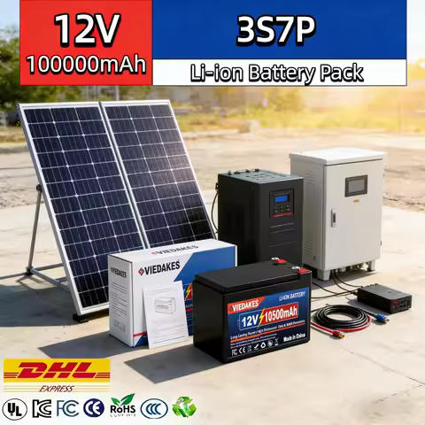 VIEDAKES Brand New 3S7P 12V 100Ah LiFePO4 18650 Battery Pack Power Bank Fast Charging for Marine Boa