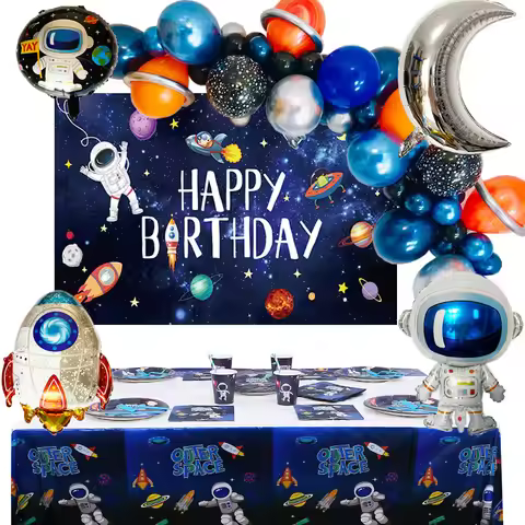 Outer Space Balloon Garland DIY Kit Planets Rocket Astronaut Foil Balloons Backdrop Boy Space Themed