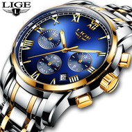 LIGE นาฬิกาผู้ชายแบรนด์หรูนาฬิกาโครโนกราฟสปอร์ตนาฬิกาMensกันน้ำเต็มรูปแบบนาฬิกาข้อมือควอตซ์