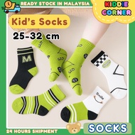 Kids cute green smile ins cotton warm socks comfortable unisex sport student 笑脸儿童运动风棉袜 budak comel k