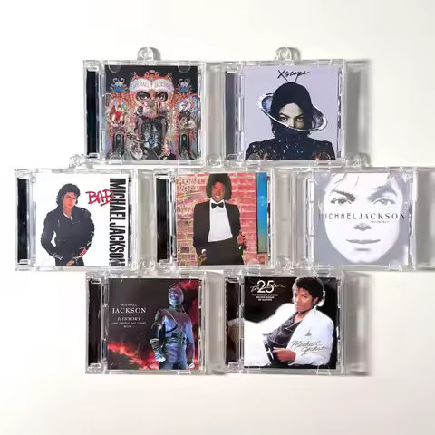 Classic Pop Michael Jackson MJ MINI Music CD NFC Keychain Play Song Thriller Album Bad Pendant Cospl
