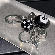 Magic 8 Ball Dice Keychain Y2K Pool Ball Star Lucky Dice Silver Heart Bag Charm Cute Cool Keychain G