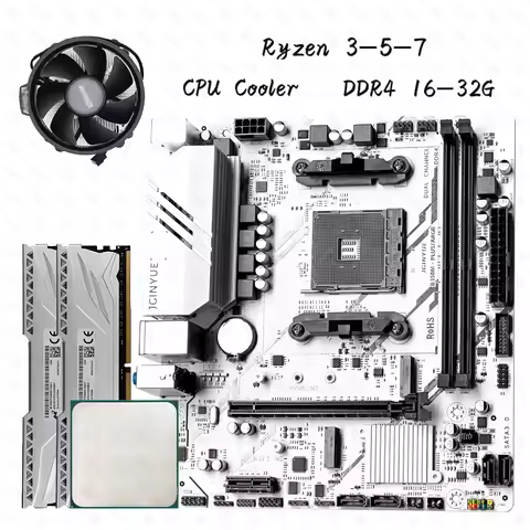 JGINYUE B350M Motherboard Set with AMD Ryzen 3/5/7 CPU Cooler DDR4 Dual Channel RAM Support M.2 NVME