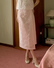 ( พร้อมส่ง ) Perana กระโปรง ลูกไม้ Venice Skirt ( สีชมพู Pink )