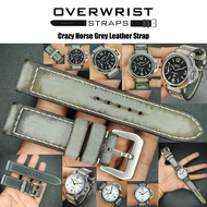 สายนาฬิกา สายหนังวัวแท้ overwrist Crazy Horse Grey Handmade Leather Strap