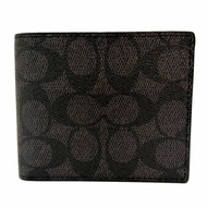 [全新]COACH C LOGO 6卡照片男款短夾(黑灰)