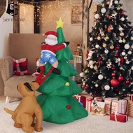 [Serenable] Inflatable Christmas Tree with LED Light 5.9ft Funny Santa Climbing Tree Chased by Dog f