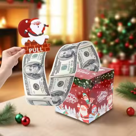 Christmas Money Pull-Out Gift Box Red Christmas Surprise Money Box Kids Adults Favors Gifts Fun Surp