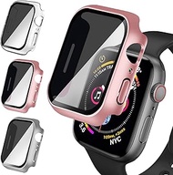 PUKMCX 3 Pack for Apple Watch 44mm Series 6/SE/Series 5/Series 4 Privacy Screen Protector Case, Anti Spy Anti-Peeping Ultra-Thin Tempered Glass Hard PC Case Cover for iWatch 44mm Accessories