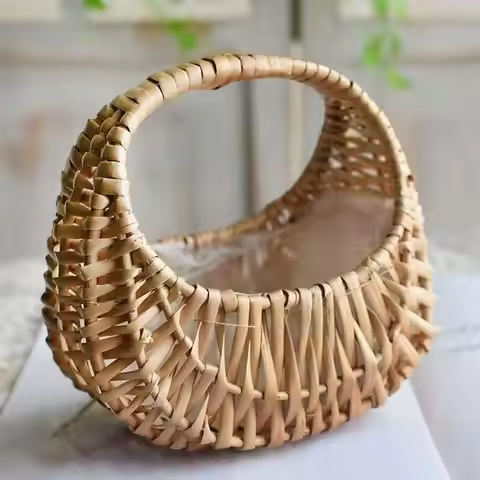 Willow Rattan Woven Basket Wicker Half Moon Storage With Handle Sturdy Small Flower Basket Flower Ba