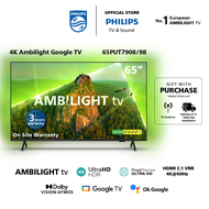 PHILIPS 4K UHD HDR 65 Inch Google smart LED TV | 65PUT7908/98 | 3 sided Ambilight | Youtube | Netflix | meWatch | Google Assistant | Dolby Atmos &amp; Dobly Vision | FOC Tabletop Installation Worth $60