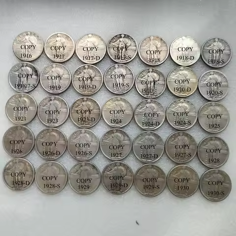 US 1916-1930 - P/D/S 35PCS Standing Liberty Quarter Dollar Silver Plated Copy Coin