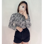 SIERRA FASHION - ATASAN CROP WANITA OOTD HIJAB LENGAN PANJANG CROP BLASTER  ZEBRA RIB/BLAZER ZEBRA L