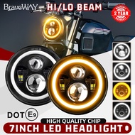 BraveWay 7inch H4 H13 Round LED Headlight DRL Lights 6500K 3500K Angled Eyes 12V 24V Turn Signal for