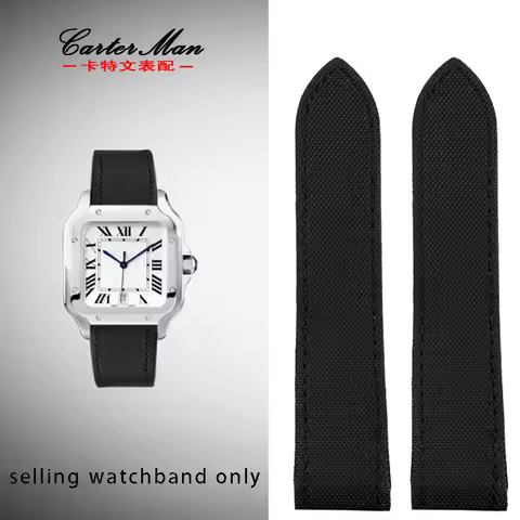 Canvas watchband for Cartier Santos 100 series waterproof nylon patterned butterfly buckle watch str
