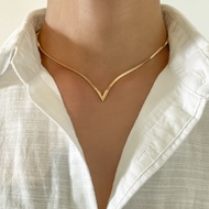 Unique Simple Creative V-Shaped Flat Snake Chain Necklace Trendy Blade Chain Men's Clavicle Chain Wo