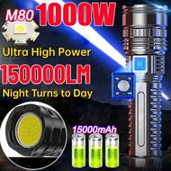 1000000LM15000mah Most Powerful Led Flashlight Long shot lampu suluh Built-in Battery Long Range Spo