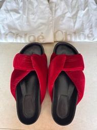 Chloe 紅色天鵝絨拖鞋