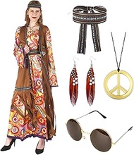 Moiuguli Hippie Costume Women's Set, Fancy Dress Costume Women's Hippie Dress, 60s 70s Clothing Wome