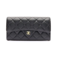 CHANEL 香奈兒 扣式 長夾 黑色 荔枝紋牛皮 金釦 AP0241
