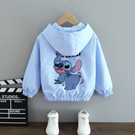 Stitch Children Funny Jacket Clothes Spring Autumn Baby Boy Girl Cartoon Printed Windbreaker Hooded 