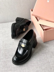 Miumiu Penny Coins Loafers 金幣樂福高跟鞋/ 漆皮珍珠牛津平底鞋